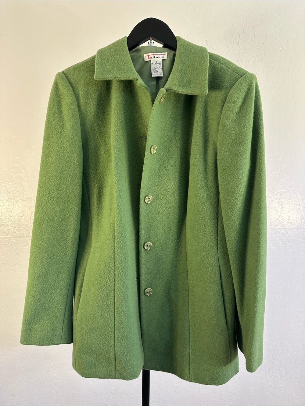 Talbots Green Wool Button-Front Pea Coat